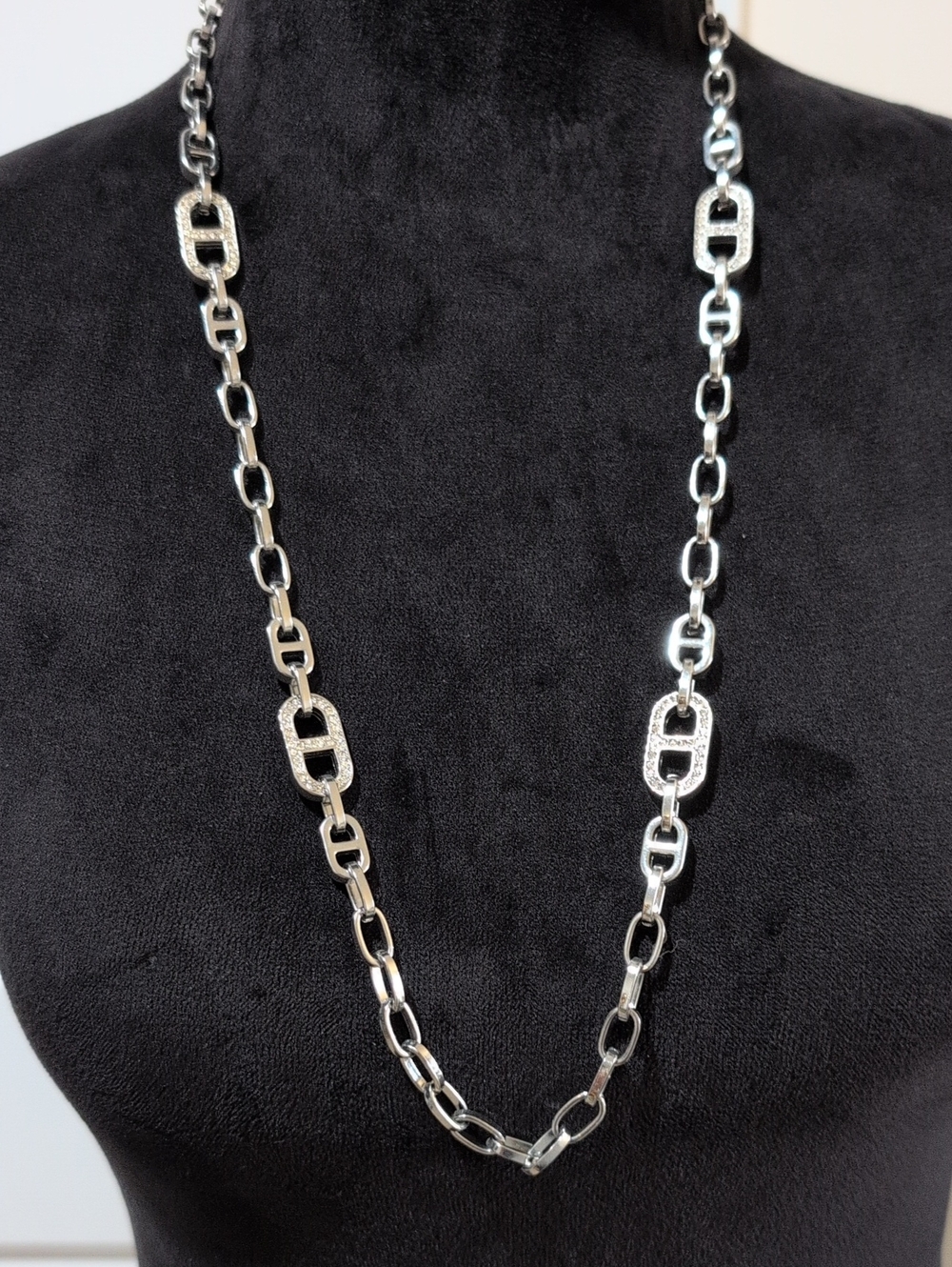 Like New Ann Taylor Silver Link Chain Necklace with Pavé Accents
